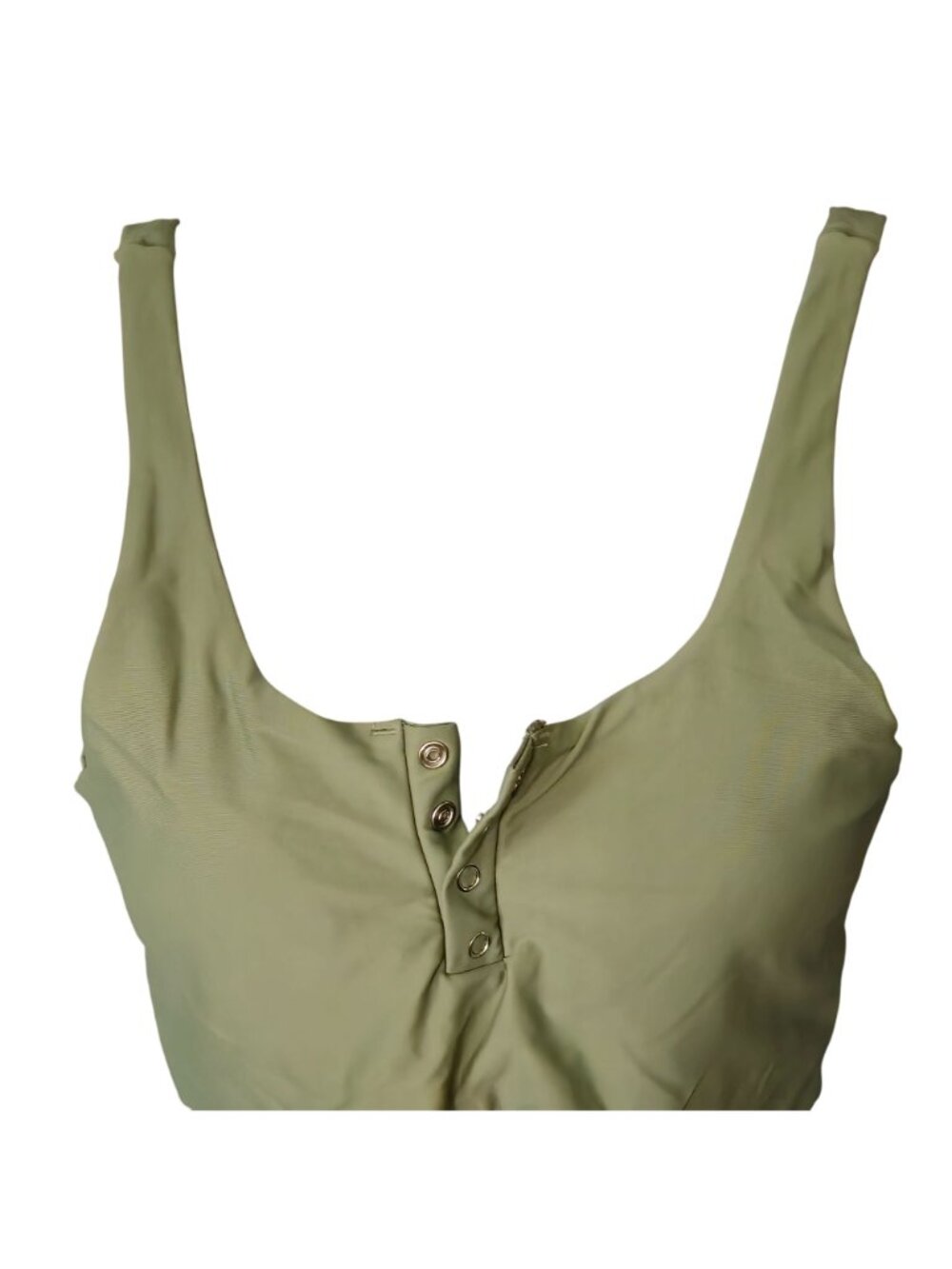 Green Snap Front Crop Tank Swim Top M Knotted Tie Front Removable Pads - Picture 2 of 7